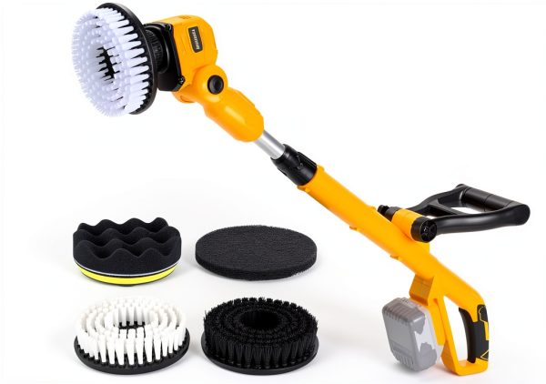 Cordless Power Scrubber TRONYAN, Dewalt 20V MAX, Yellow, 4 Heads-0