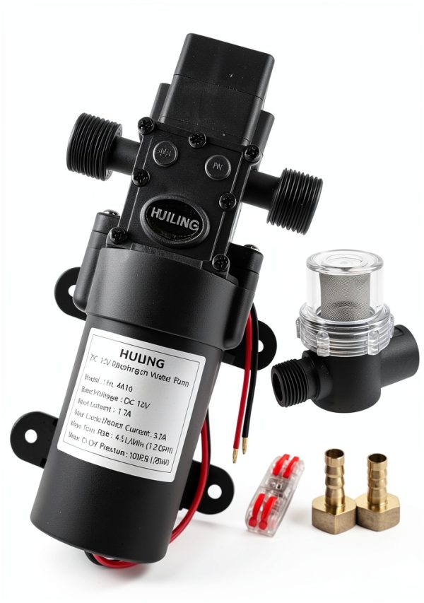DC 12V Diaphragm Pump, Self-Priming Pump with Filter Quick Connection Terminal, 1.2 GPM 100 PSI Pressure Switch Adjustable Spray Pump, Suitable for RV Camping Shower Garden-0