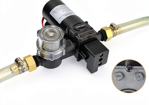 DC 12V Diaphragm Pump, Self-Priming Pump with Filter Quick Connection Terminal, 1.2 GPM 100 PSI Pressure Switch Adjustable Spray Pump, Suitable for RV Camping Shower Garden-2